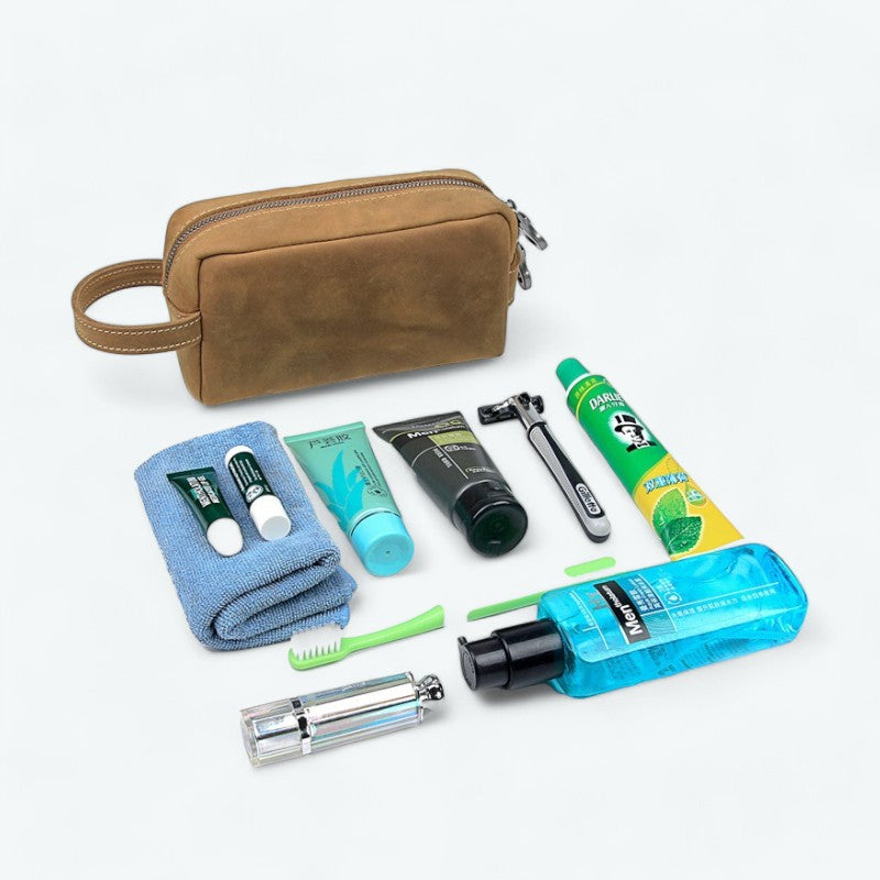 Petite Trousse de Toilette Homme Cuir Café