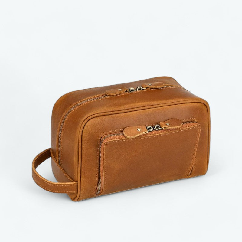 Trousse de Toilette Cuir Marron Clair Marron