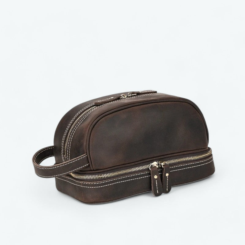 Trousse de Toilette Cuir | Voyage Marron Foncé