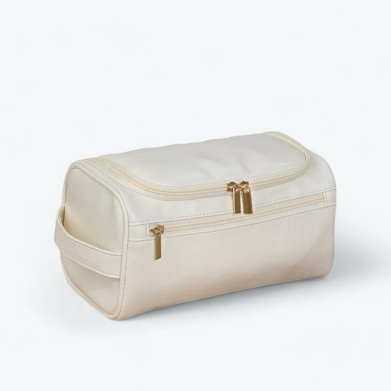 Trousse de Toilette Femme Rigide en Simili Cuir Beige