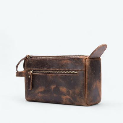 Trousse de Toilette Homme Cuir Vintage Café